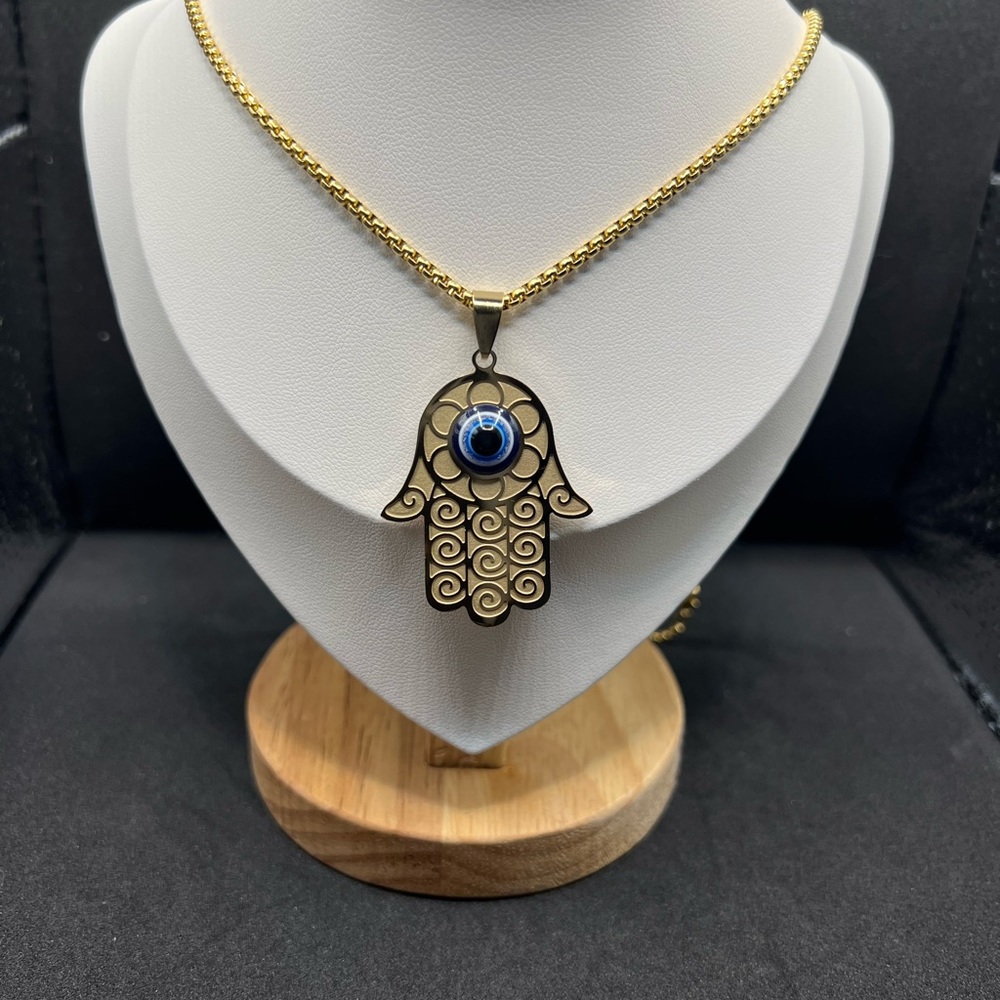 Hamsa evil eye hand gold chain necklace
